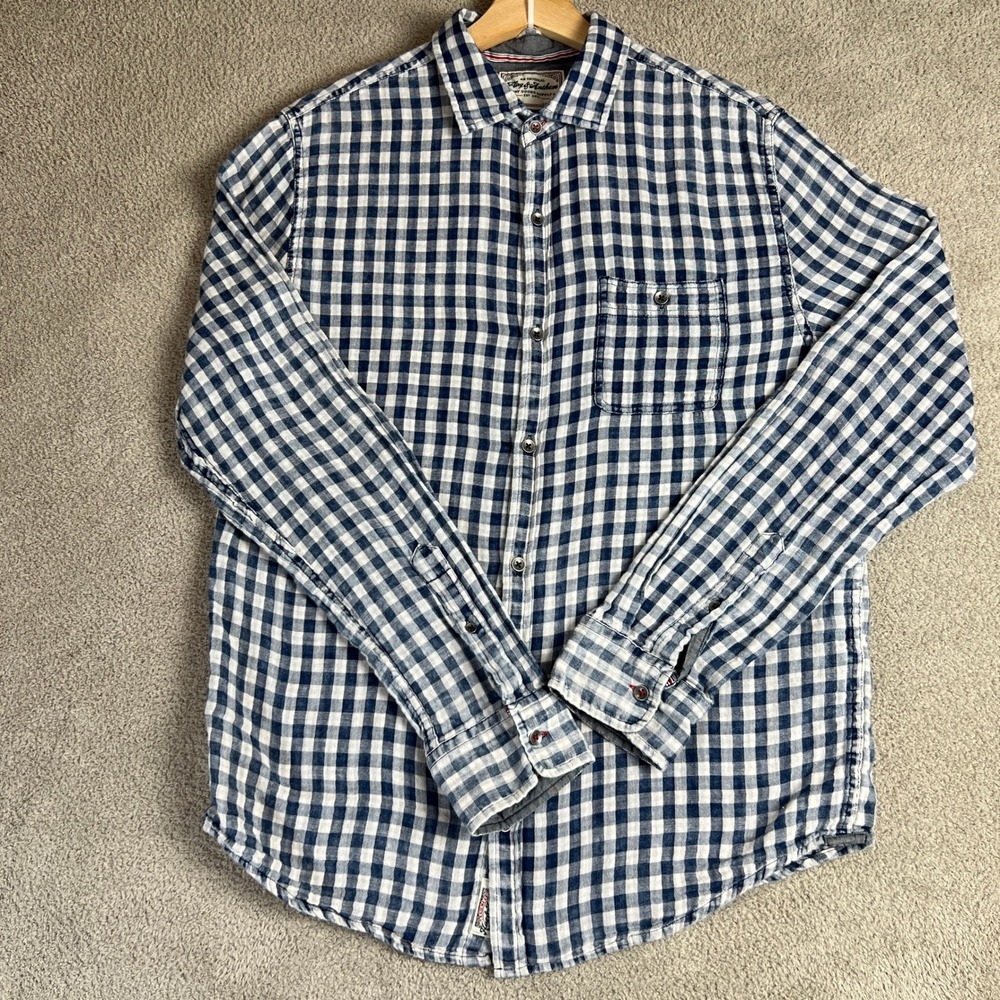 Flag & Anthem Button Down Shirt‎ Men's Medium Gingham Check Long Sleeve